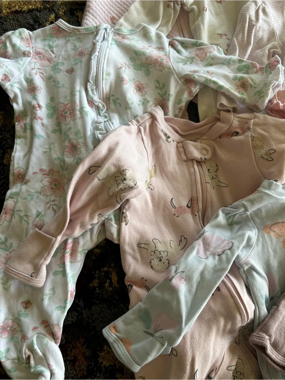 Soft Pink and Pastel Baby One-Piece Sleepers - Pack of Assorted Prints